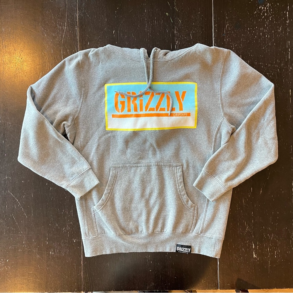 Grizzly Grip Tape Grey Hooded Sweatshirt Mens Medium. #5138